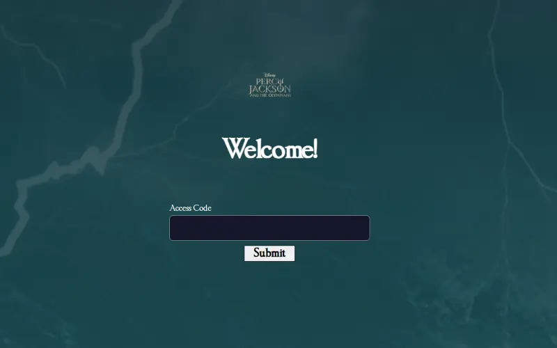 Percy Jackson Get Claimed Access Code portal interface showing claiming ceremony